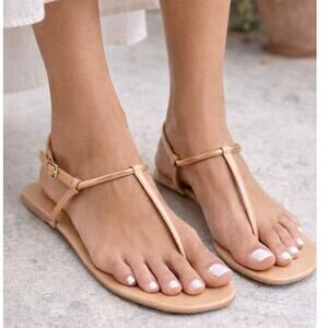 Schutz Elsha Thin Strap Sandals Nude Adjustable Size 11 Minimalist Boho Summer